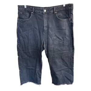 M &S Collection Jeans Black Short Wide Leg Cropped Raw Hem 16 Grunge Y2k 90s